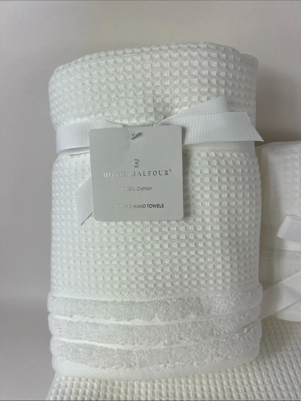 Hotel Balfour Bath Towel Set - White Waffle Textured Cotton - 9 Piece Set NEW